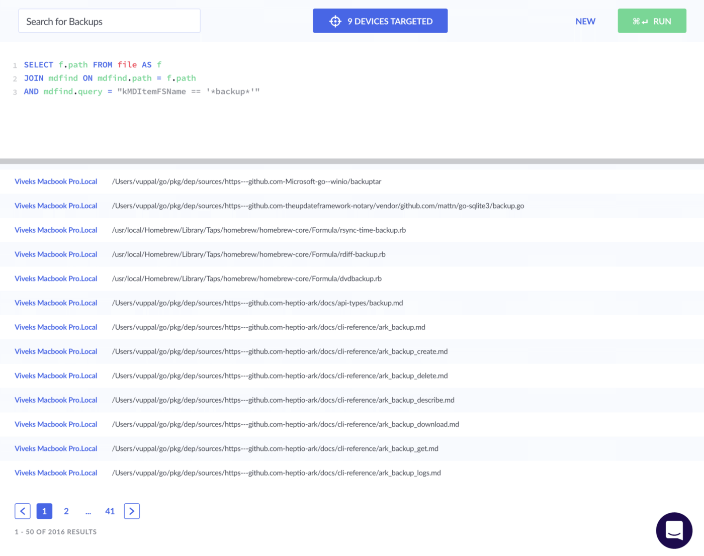 query results