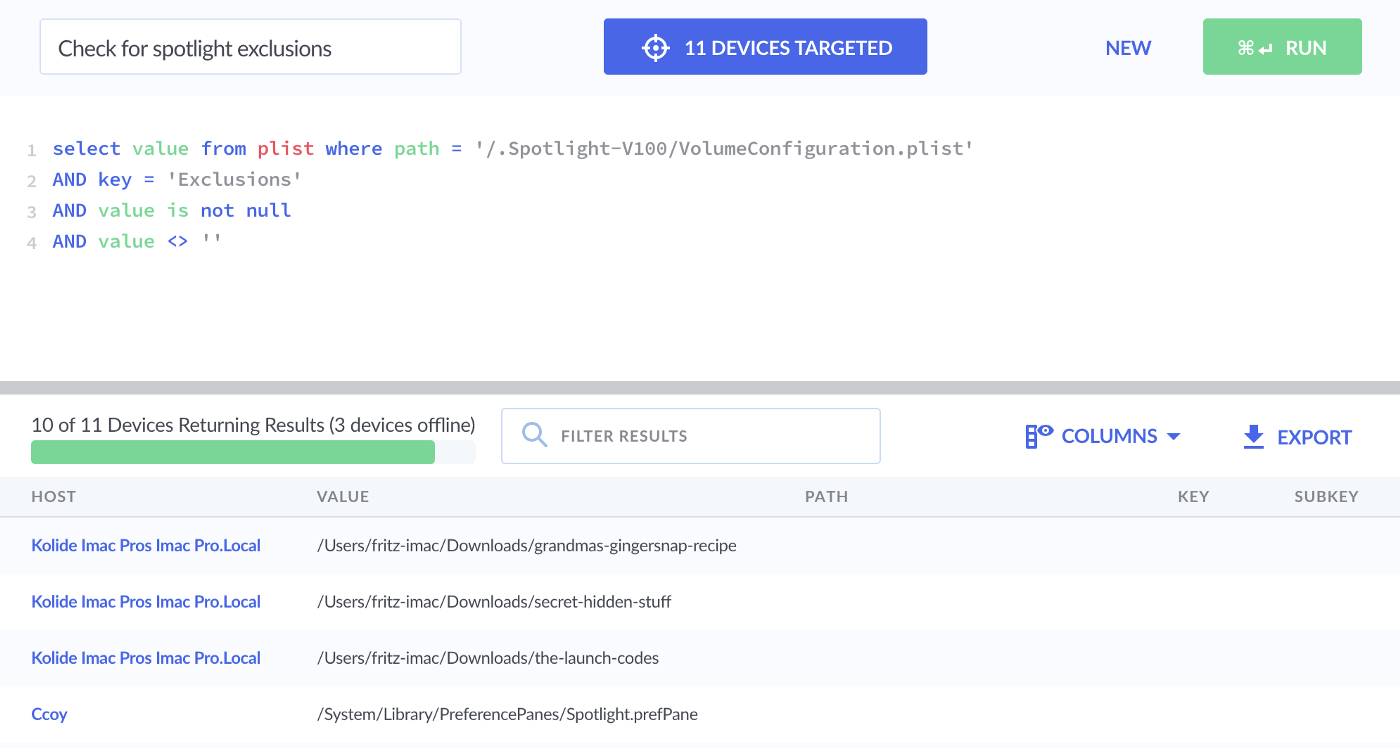 the query checking for excluded directories
